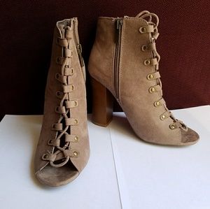 Taupe Suede Booties/Heels